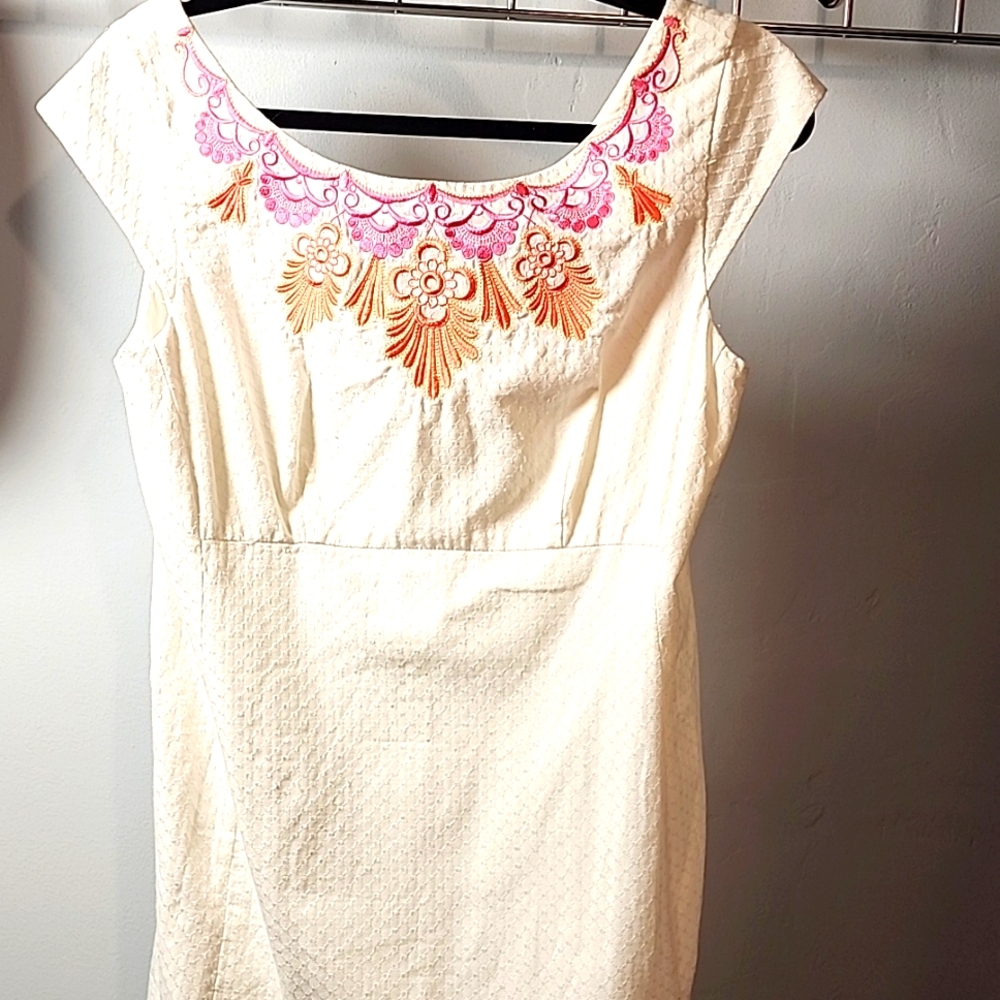 Lilly Pulitzer Cream Midi Dress with Pink and Orange Embroidery
